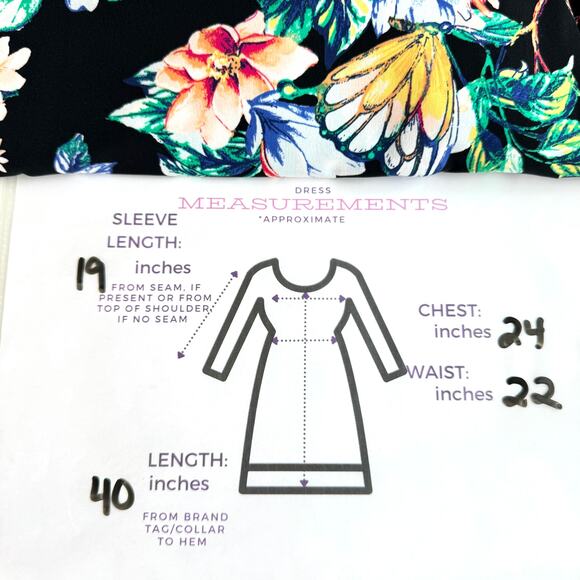 Chico's Women's Floral Butterfly Jersey Midi Dress Black Size 16 / 18 - Picture 7 of 7